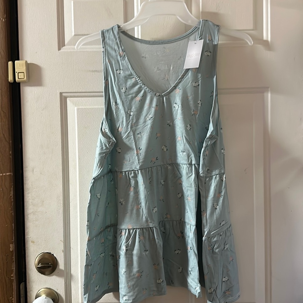 a:glow Sleeveless Tiered Babydoll Top: BLUE FLORAL: NWT: SIZE XXL